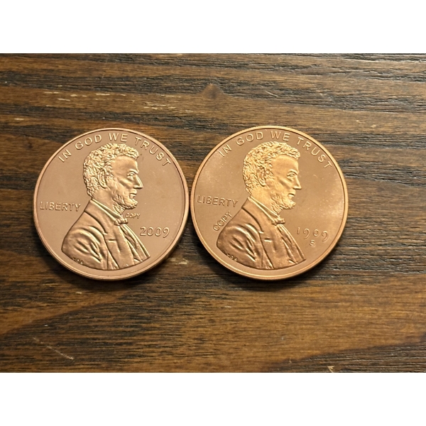 1909-S & 2009 Copies Lincoln Bicentennial One Cent Pieces - FV $0.02