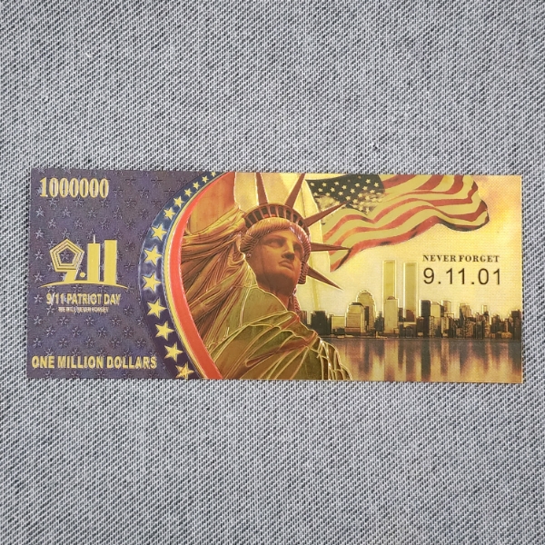 9/11 Patriot Day We Will Never Forget Gold Foil Note ~ Beautiful Mint Condition!