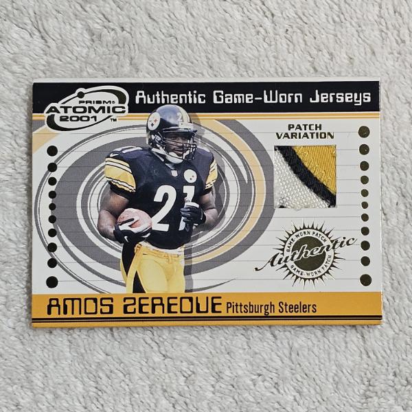 2001 Pacific Prism Atomic Amos Zereoue Pittsburgh Steelers Authentic Game Patch #143 Trading Card