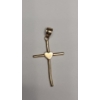 Image 2 : Tests As 14K Yellow Gold Cross Pendant & 10" Chain - Total Weight: 1.8g