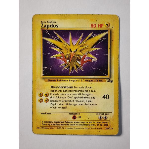 Zapdos 30/62 Non-Holo Rare Vintage Pokemon Trading Card - Fossil Set