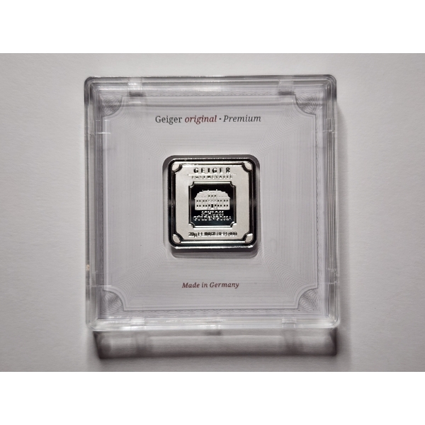 Very Nice 20 Gram Geiger Premium Silver Bar in Acrylic Assay Case 