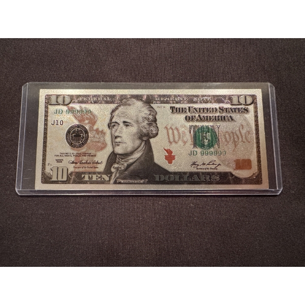 Incredible $10.00 Hamilton .99999 Silver Foil Note In Protective Holder - Mint Condition