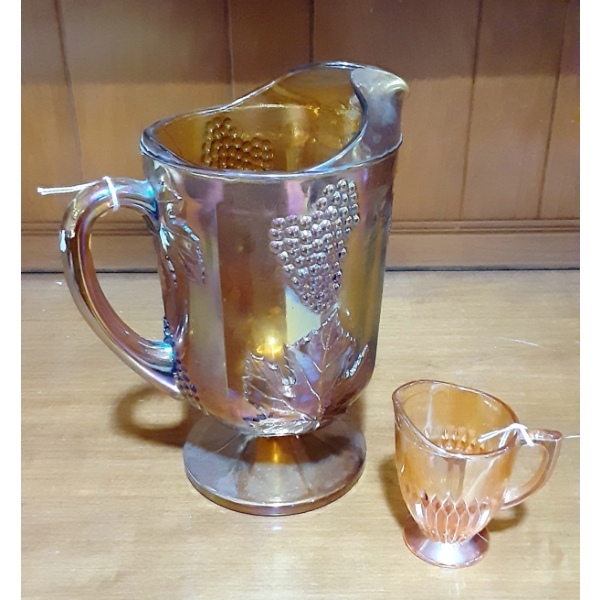 2 Pc IMPERIAL Carnival Glass - Marigold Pitchers - 11" &  4"  See Pics
