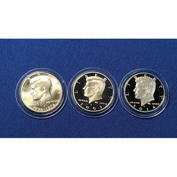 1976-S Bicentennial 40% Silver, 2014-P & 2003-S 90% Silver Kennedy Half Dollars - Face Value: $1.50