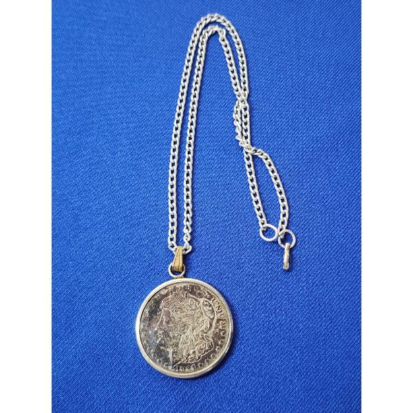 1921 Morgan Silver Dollar on Pendant with Chain 