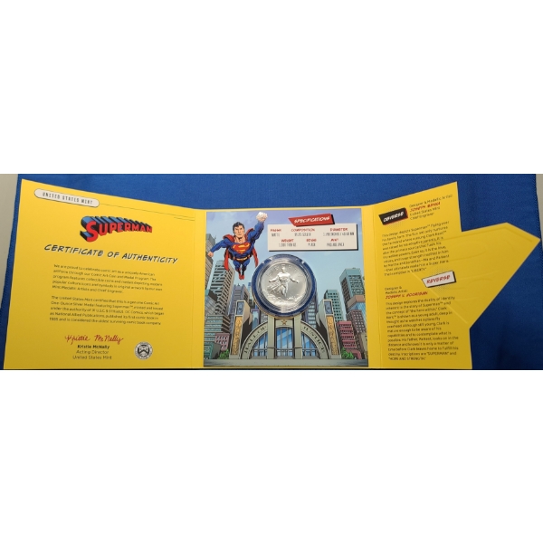 2025-P Superman DC Comics 1 oz 99.9 Fine Silver Medal With Matte Finish From The U.S Mint 