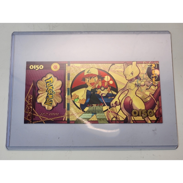 RARE 1996 Pokémon 999999 Gold Foil Note - Mewtwo - Mint Condition in Protective Holder