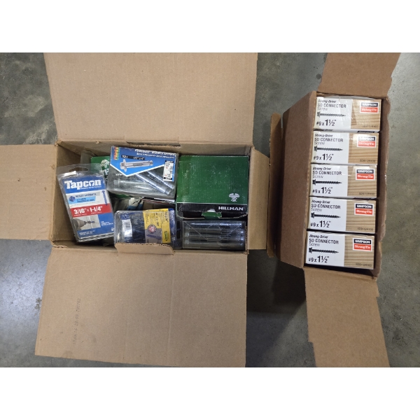 Twelve Boxes Of Simpson 1 1/2 Screws, And Fastener Group