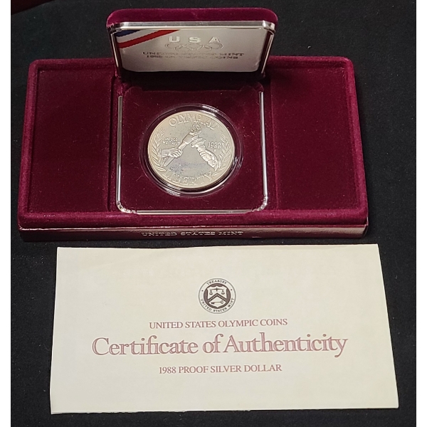 1988 United States Mint U.S Olympic Coins Seoul Olympiad Commemorative 90% Silver Dollar With COA