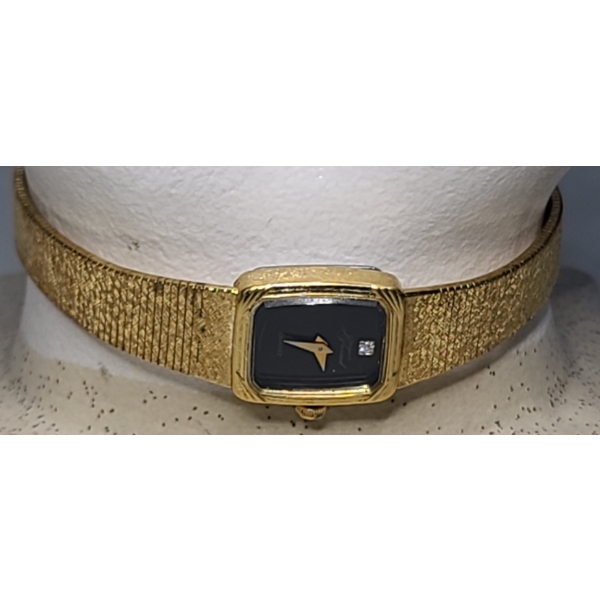 Vintage Gold Tone Jacques Prevard Women's Battery Operated Watch With Diamond - Condition Unknown 