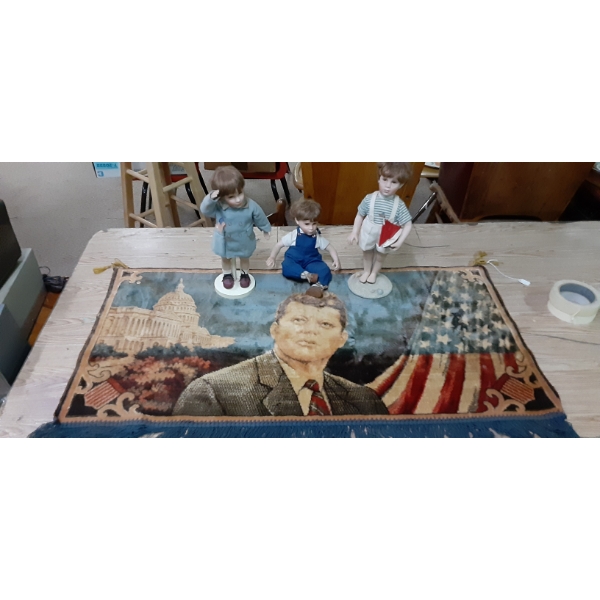 JFK  - Vintage Kennedy Historical Lot As Shown Including JFK Jr Dolls - RARE  Velvet Picture