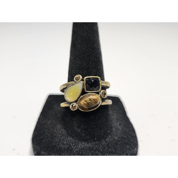 Lia Sophia Dulce Mother of Pearl, Tiger's Eye, and Onyx Ring - Size 8