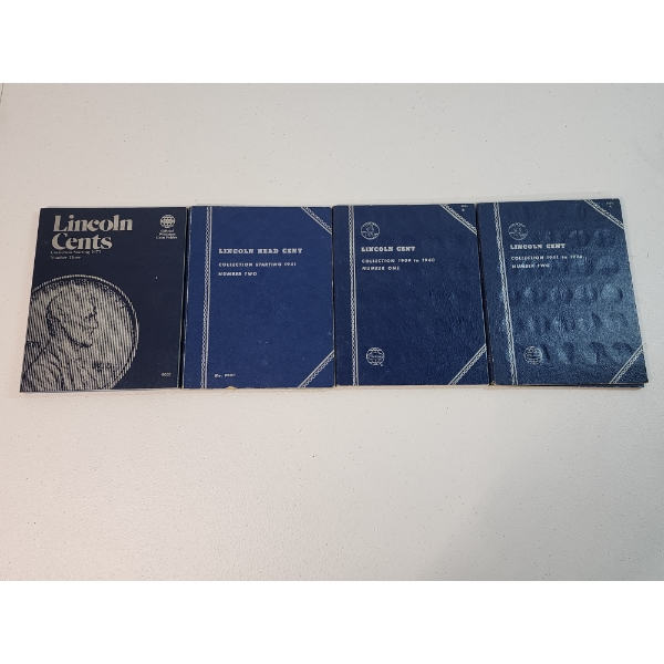 Lot of (4) Lincoln Cents Collection Books - Including Coins - Total FV: $2.26