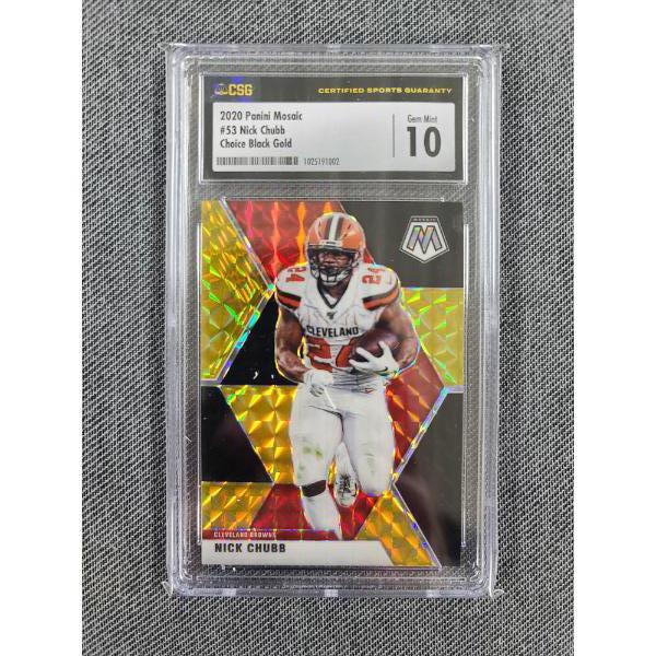 CSG 10 Gem Mint 2020 Panini Mosaic #53 Nick Chubb Choice Black Gold 5/6