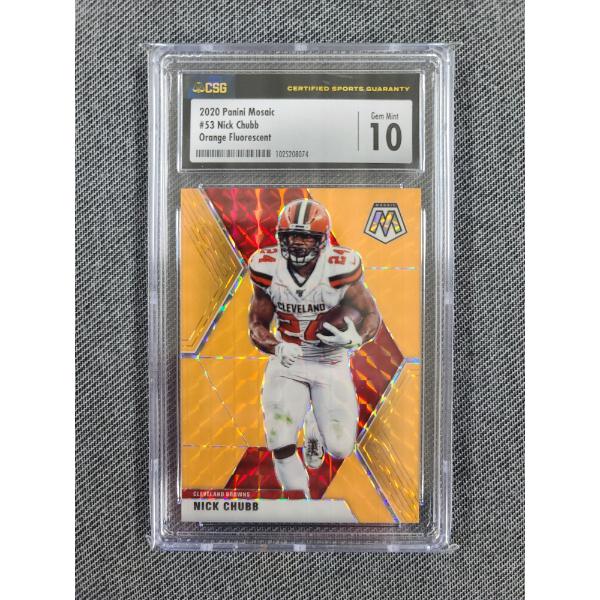 CSG 10 Gem Mint 2020 Panini Mosaic #53 Nick Chubb Orange Fluorescent 