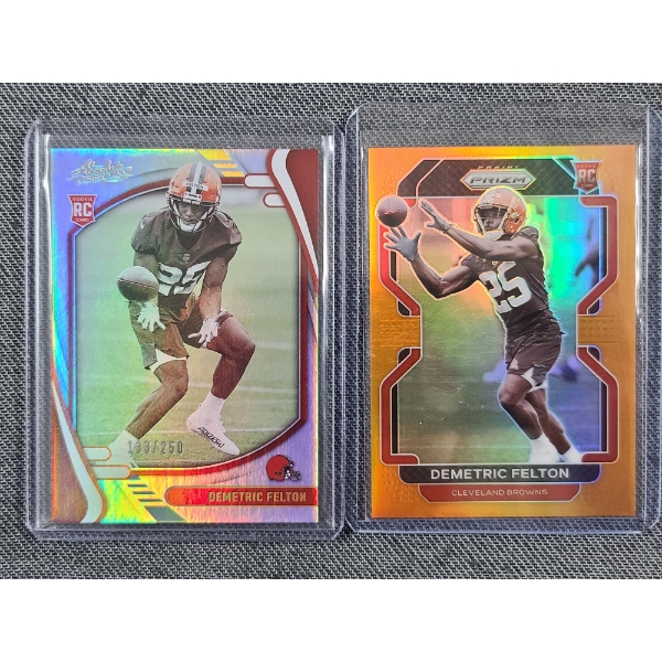 Two 2021 Panini Demetric Felton NUMBERED Trading Cards (133/250) & (051/249)