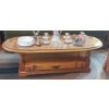 Image 1 : Vintage Solid Maple Oval Coffee Table w Drawer & Separate Glass Top - 59 x 23 x 17 Excellent Conditi