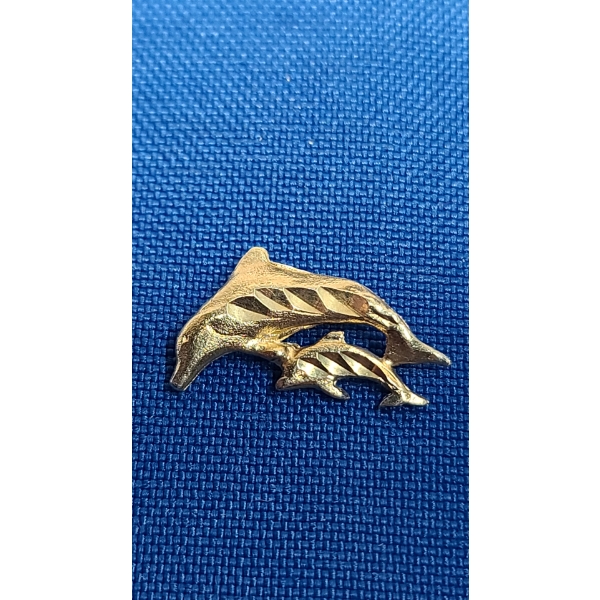 14K Gold Leaping Dolphin Family Pendant - Weight: 0.8g