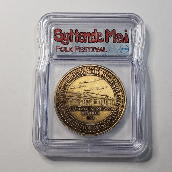 1991 Stoughton Railroad Station Wisconsin Syttende Mai Festival Commemorative Medal 