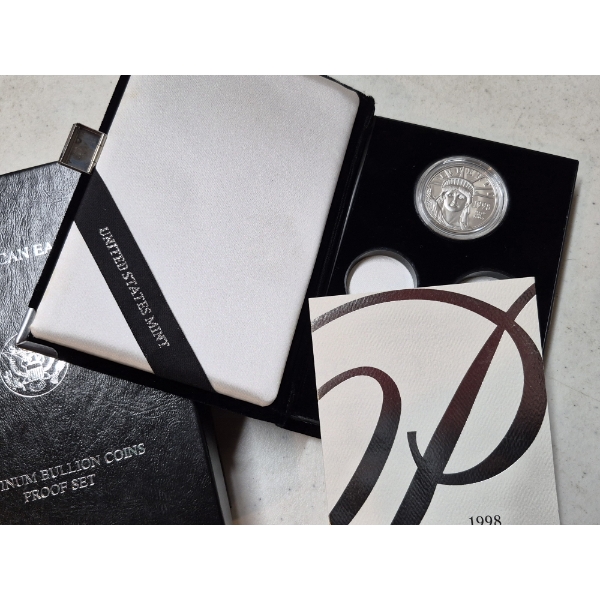 Amazing 1998 Platinum 1.Tr Oz .999 Fine Platinum American Liberty Head Coin With Presentation Case