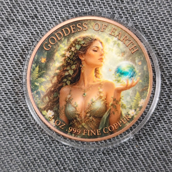 One Troy Ounce .999 Fine Copper Round ~ Colorized Ft. Goddess of Earth ~ Two Different Sides