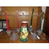 Image 7 : Group Lot - 3 Pcs - Superb "ROYAL BONN"  Hand Ptd Floral Vase & 2 Dbl Crystal Candle Holders
