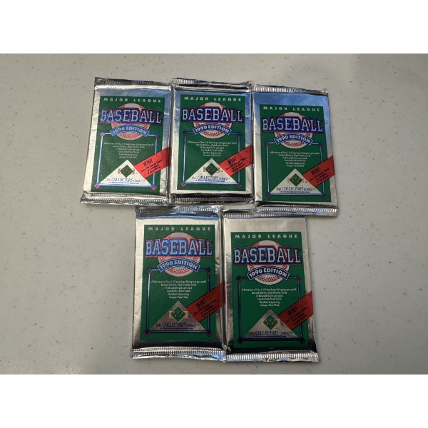 5 - 1990 Upper Deck Baseball Unopened Wax Packs - Mint Condition - 15 Cards Per Pack