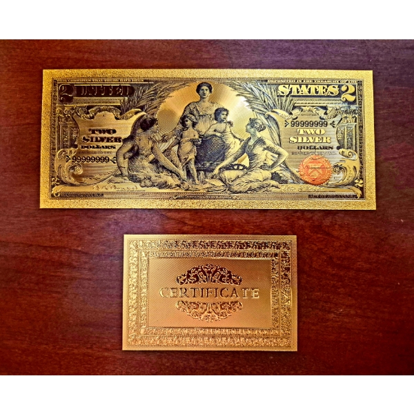 Pure 24k 999 Gold Foil United States 1896 Educational $2 Lg Note Processed in Pure GOLD wCOA