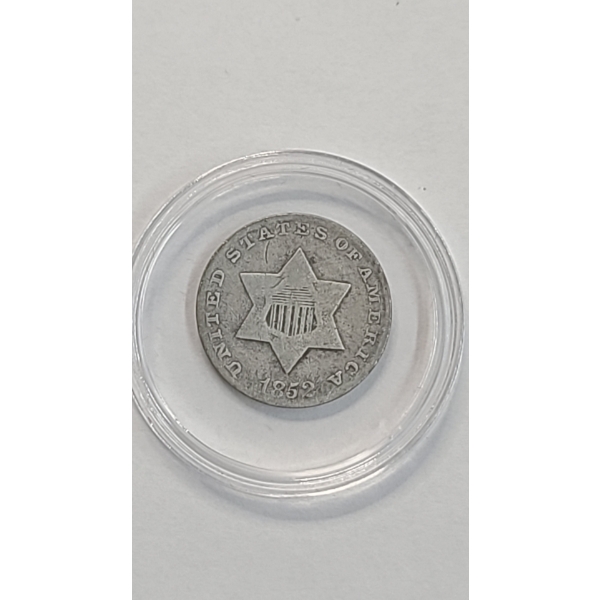 United States 1852 Type 1 "Trime" Three Cent 75% Silver Piece In Coin Capsule