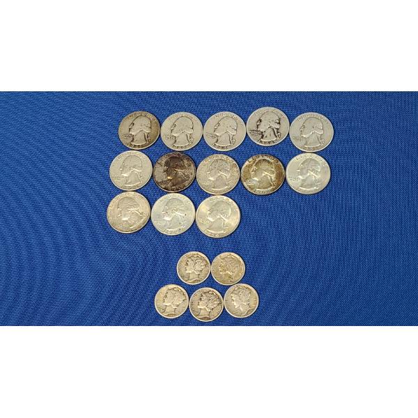 Assorted Years Washington Head Quarters & Assorted Years Mercury Head Dimes - Face Value: $ 3.75