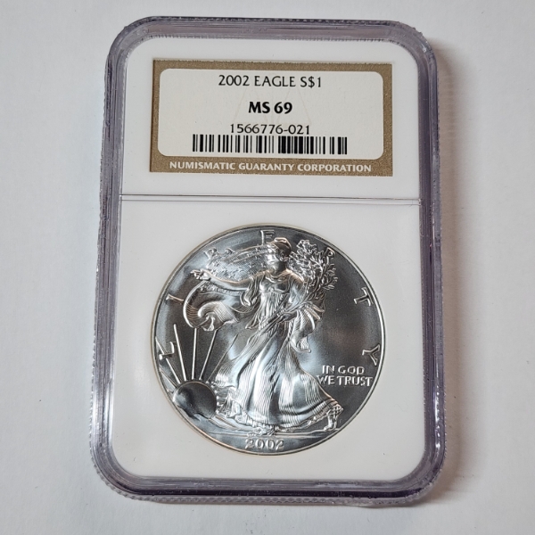 2002 American Silver Eagle $1 - 1 oz .999 Fine Silver - Graded by NGC MS 69