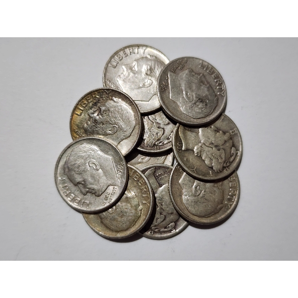 $1.00 Face Value in Assorted 90% Silver United States Dimes Ft. Roosevelt & Mercury Dimes!