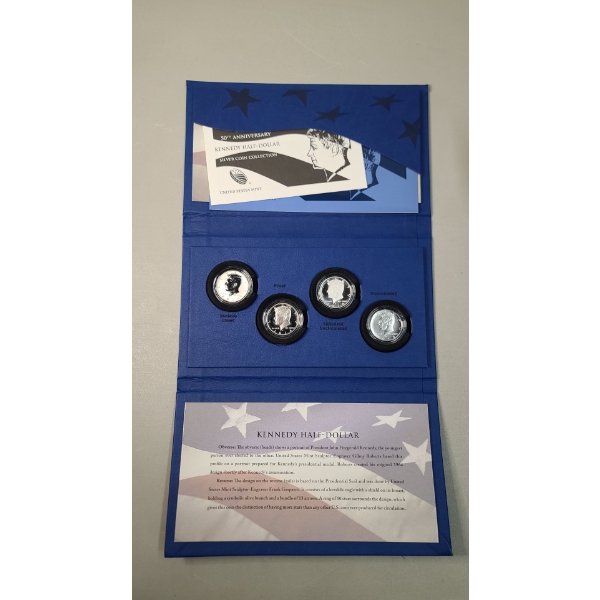 2014 United States Mint 50th Anniversary Kennedy 90% Silver Half-Dollar (4) Coin Collection