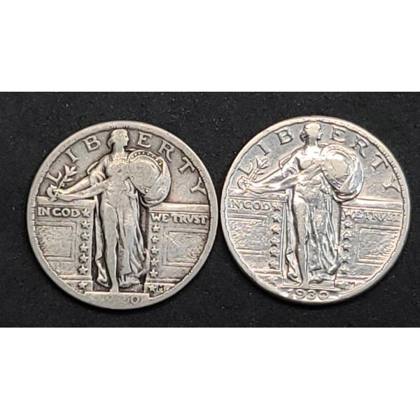 1920 & 1930 90% Silver Standing Liberty Quarters - Face Value: $0.50