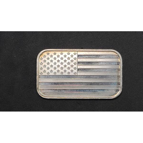 1 Oz Silvertowne Mint .999 Fine Silver American Flag Bar