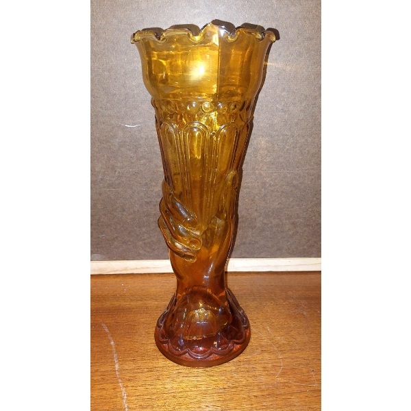 Antique Art Nouveau Amber  12 Inch "Grasping Hand" Vase - Perfect Condition