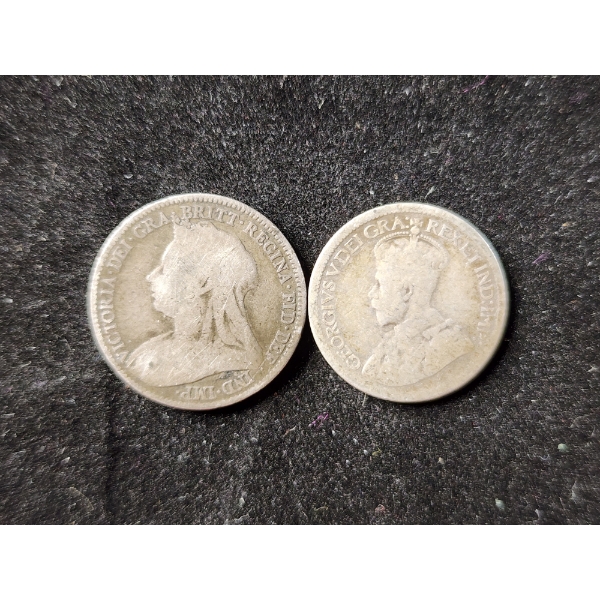 Two Small Foreign Silver Coins - Six Pence & 10 Cents - Both 1800's 
