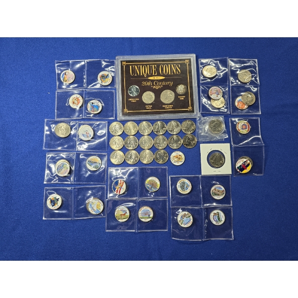Lot of Assorted Quarters - Including Colorized & "Unique Coins of the 20th Century" FV: $12.66