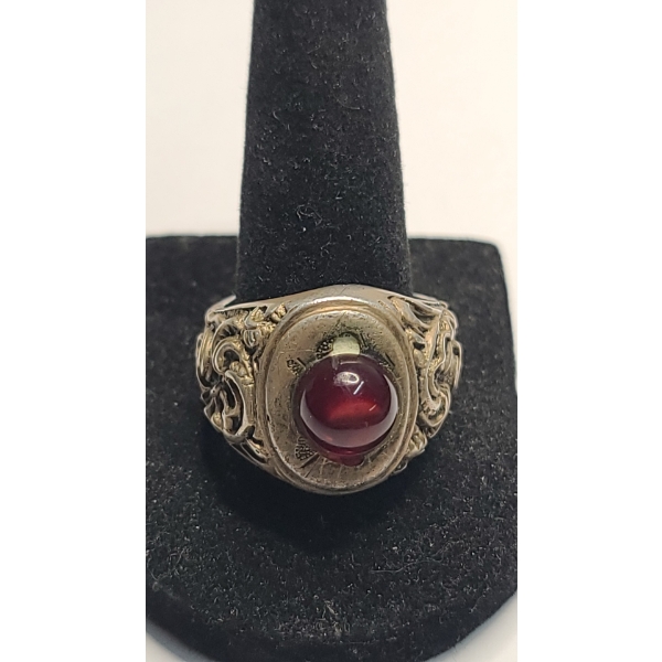 Vintage Victorian Style Sterling Silver & Red Stone Ring - Size 10 - Weight: 23.7g