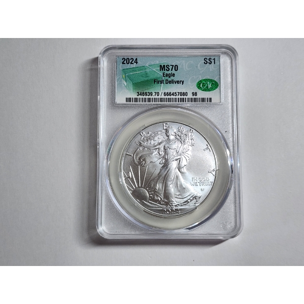 2024 American Silver Eagle $1 "First Delivery" MS 70 1 oz .999 Fine Silver 