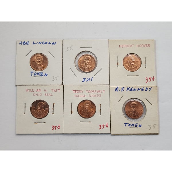 Six Assorted Commemorative Tokens Featuring U.S. Presidents 