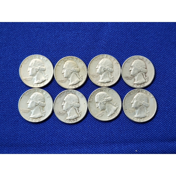 Assorted Years Silver Washington Quarters Face Value $2.00