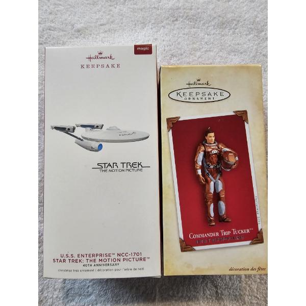Star Trek - 2 Hallmark Keepsake Ornaments - USS Enterprise and Tucker with Boxes