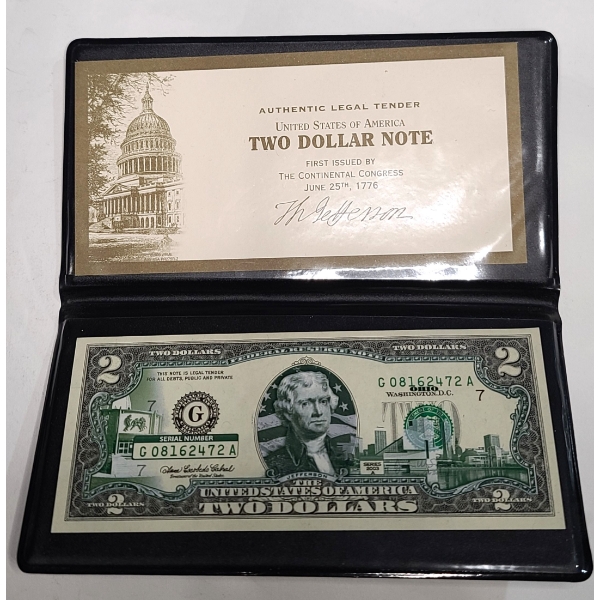 Collectible United States Ohio 2003A Colorized $2 Banknote - Face Value: $2.00