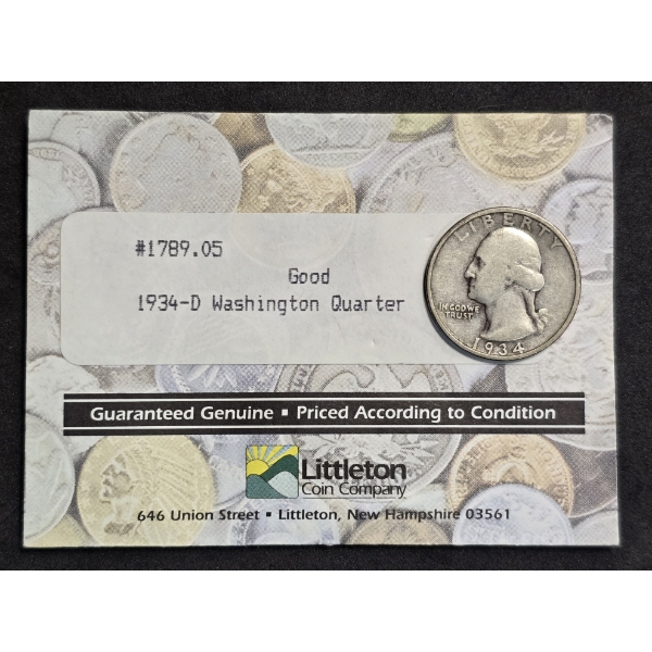 Littleton 1934-D Washington Quarter Good Quality