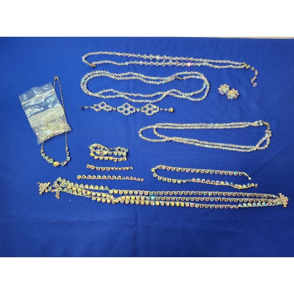 Lot of Assorted Crystal Costume Jewlery: Bracelets, Necklaces, Earrings