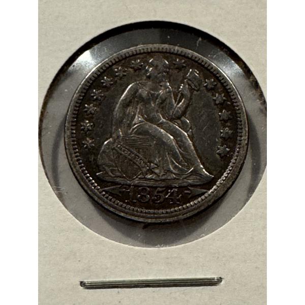 1854 Seated Liberty United States Silver Dime - Mint Condition - Incredible Coin
