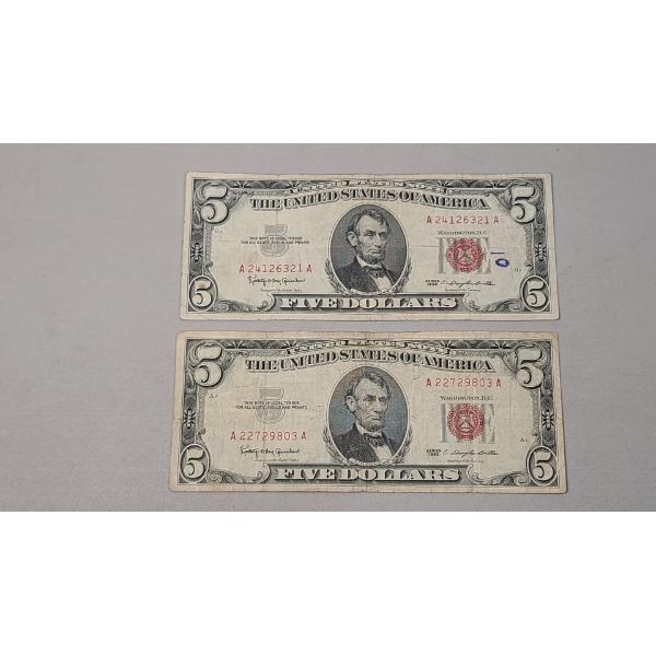(2) Series 1963 Red Seal $5 Notes - Face Value: $10