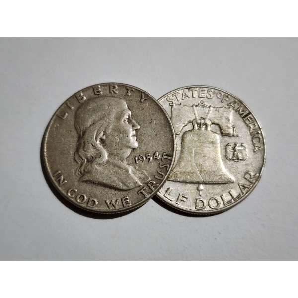 Two United States 90% Silver Franklin Half Dollars ~ $1.00 Face Value